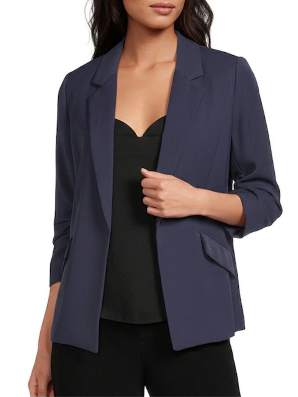 Skies Are Blue Tailored Open-Front Navy Blazer